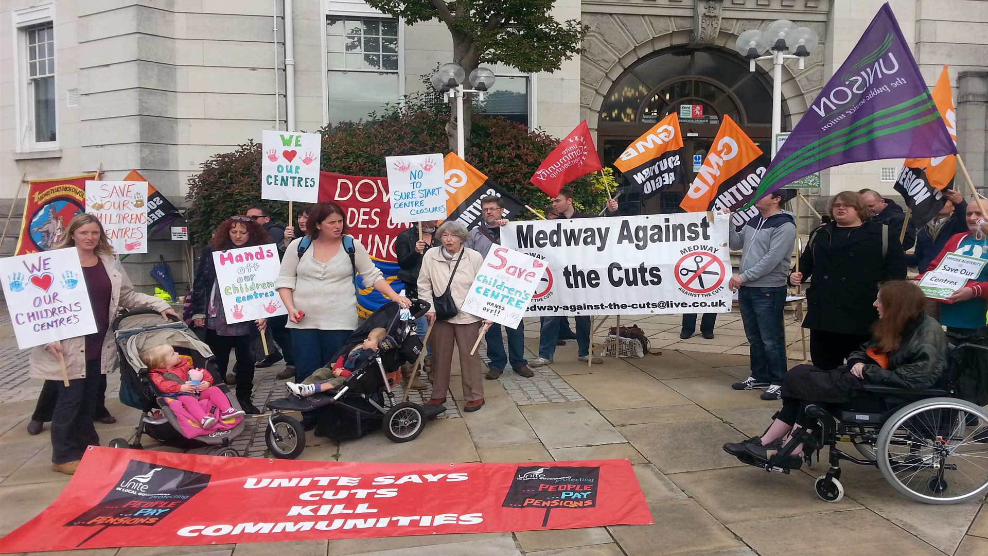 A protest against children's centre closures in Maidstone