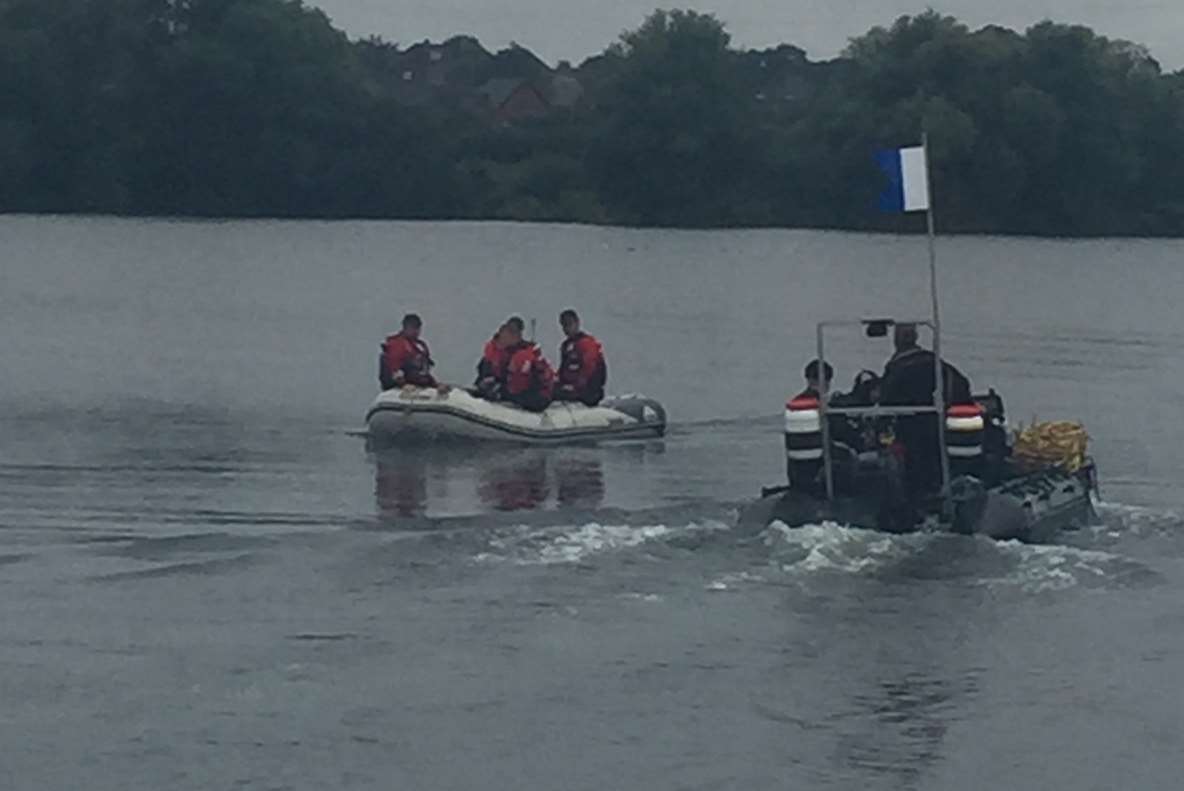 Teams scoured Leybourne Lakes on Monday for Paul Gallihawk but he sadly died after taking part in his first triathlon