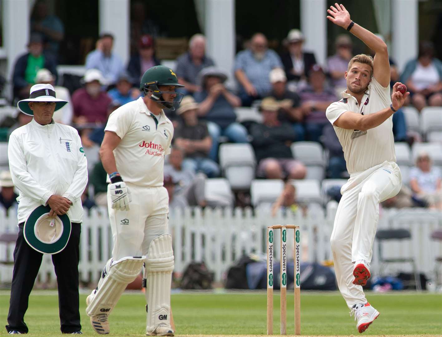 Kent's Wiaan Mulder bowling against Notts on the final day. Picture: Ady Kerry