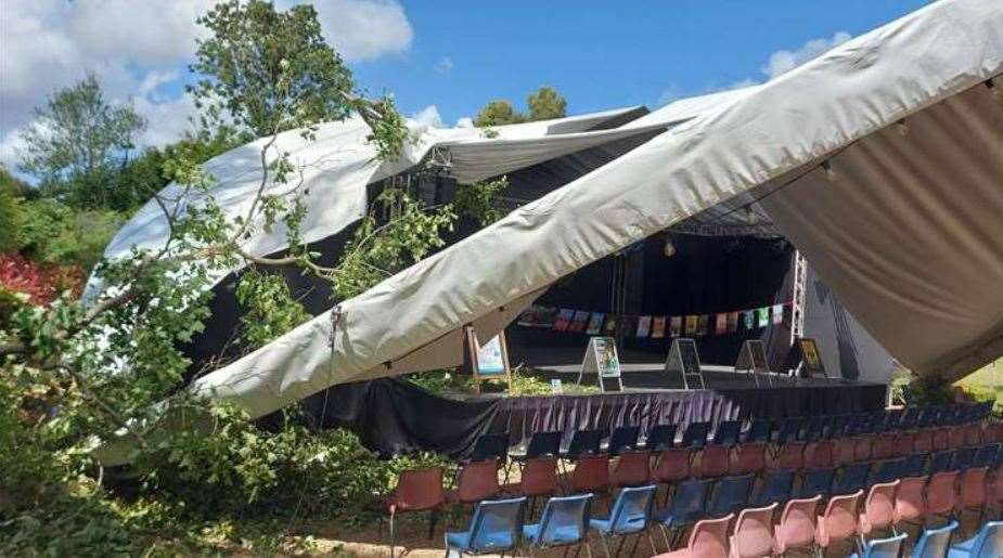 The damaged theatre roof at Hever Caste last July