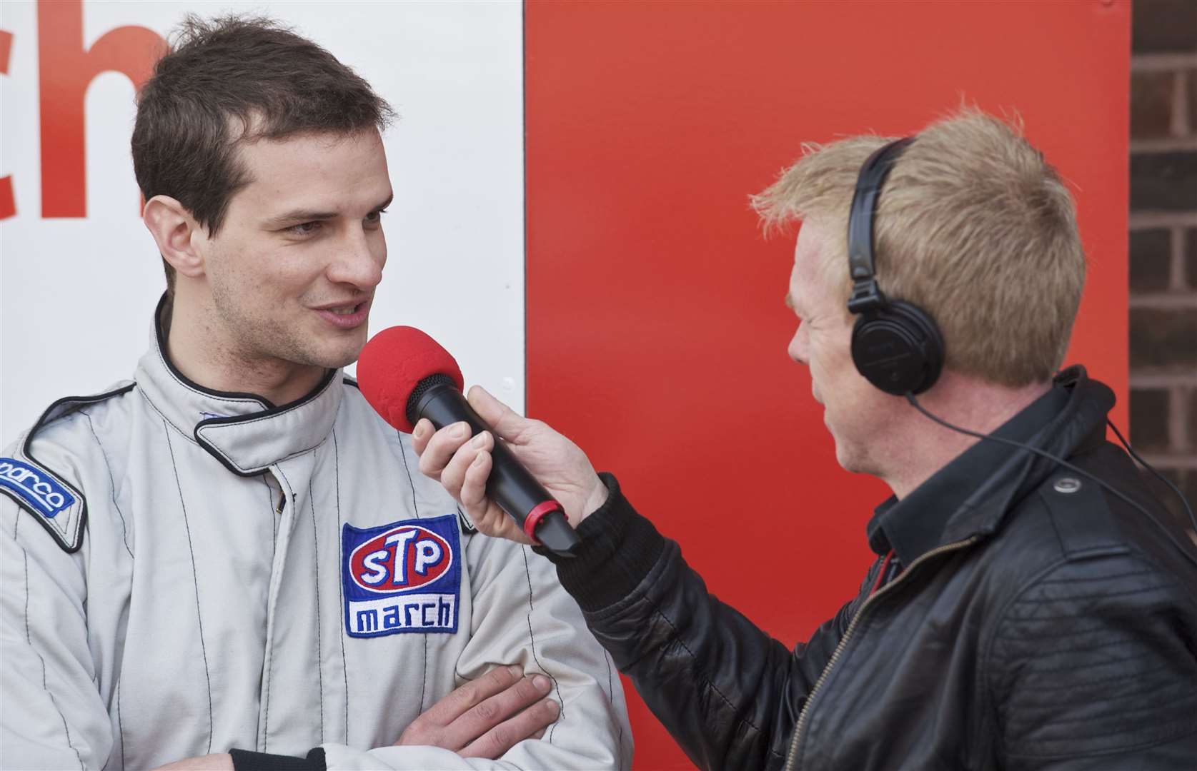 David Brise is interviewed by long-time British Touring Car Championship commentator Alan Hyde after finishing third in the first Classic Formula Ford Championship race at Brands Hatch in 2011. Picture: Andy Payton