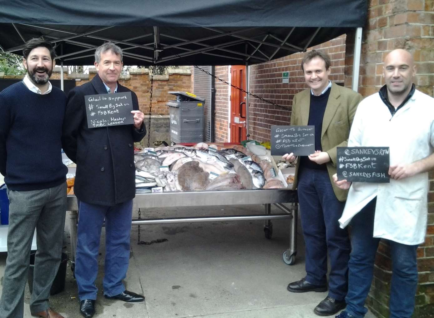 The not so sweet smell of success greeted Matthew Sankey, council leader Nicolas Heslop, MP Tom Tugendhat and Graham Anderson from Sankey’s Fishmonger