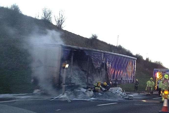 The lorry was carrying tonnes of plastic pellets