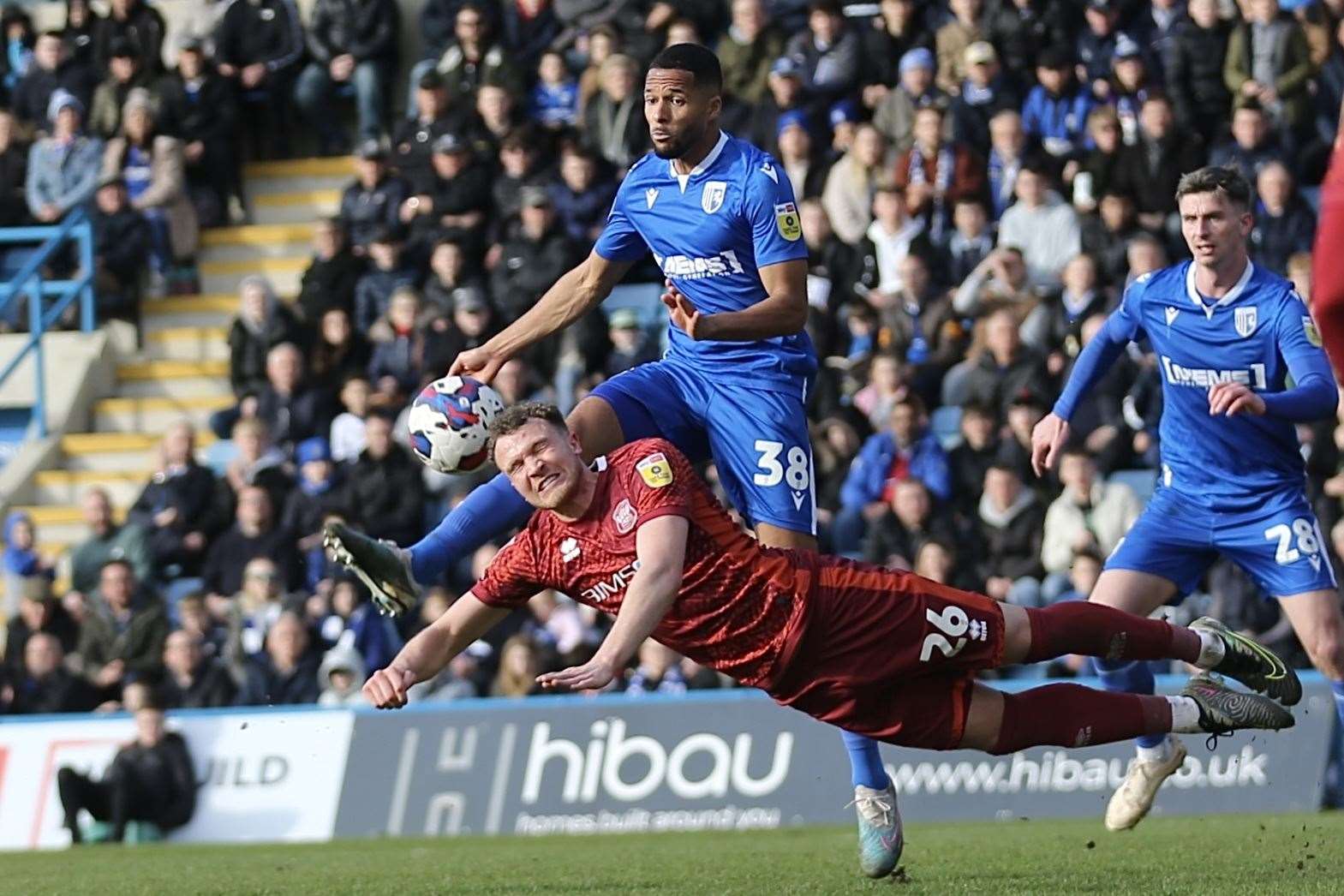 Timothee Dieng challenges for the ball as Gillingham take on Carlisle