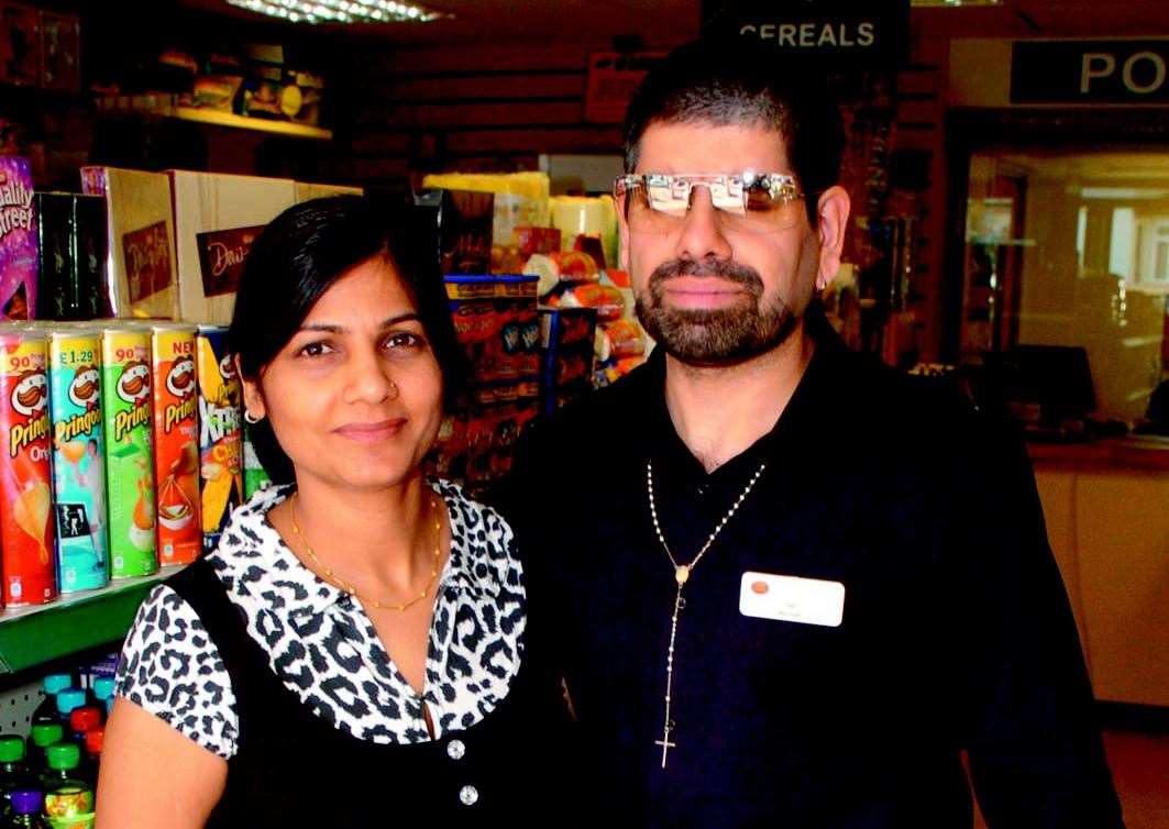 Saf Sathi, who works at a Gravesend post office, with wife Savita Sathi