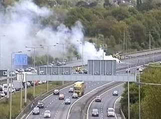 Car fire blaze on M20 today. Picture: Highways England.