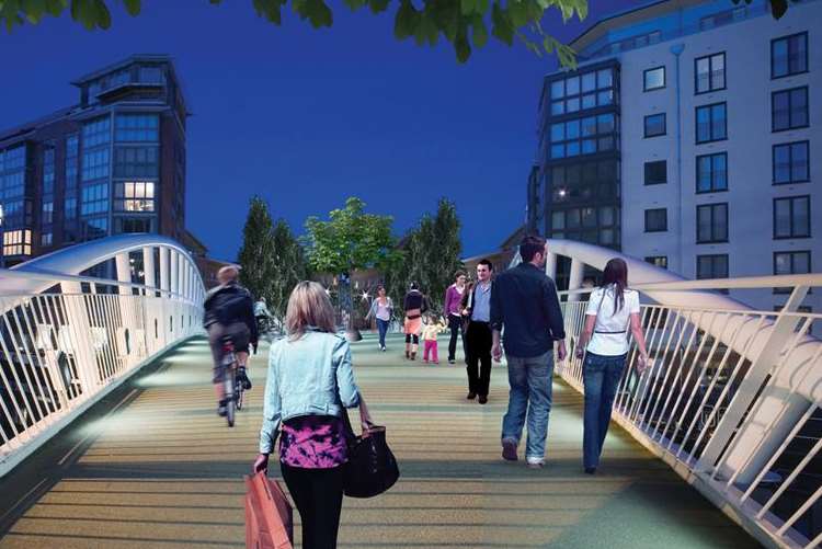 An artist's impression of how the bridge linking the Tesco store at Milton Creek to the town centre could have looked.