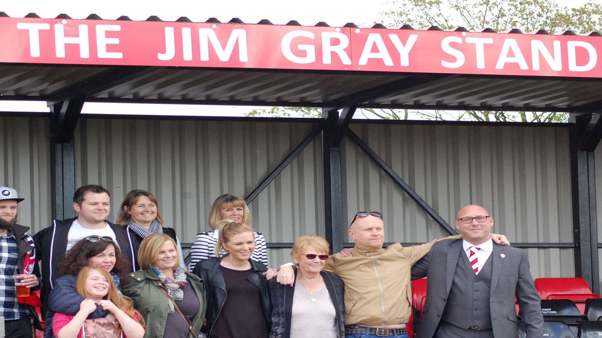 The Gray family with Sheppey FC chairman Matt Smith after the unveiling of the Jim Gray Stand at Holm Park. Picture: Paul Richards
