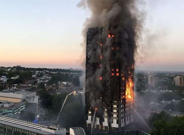 The Grenfell Tower in flames. Picture: @Natalie_Oxford
