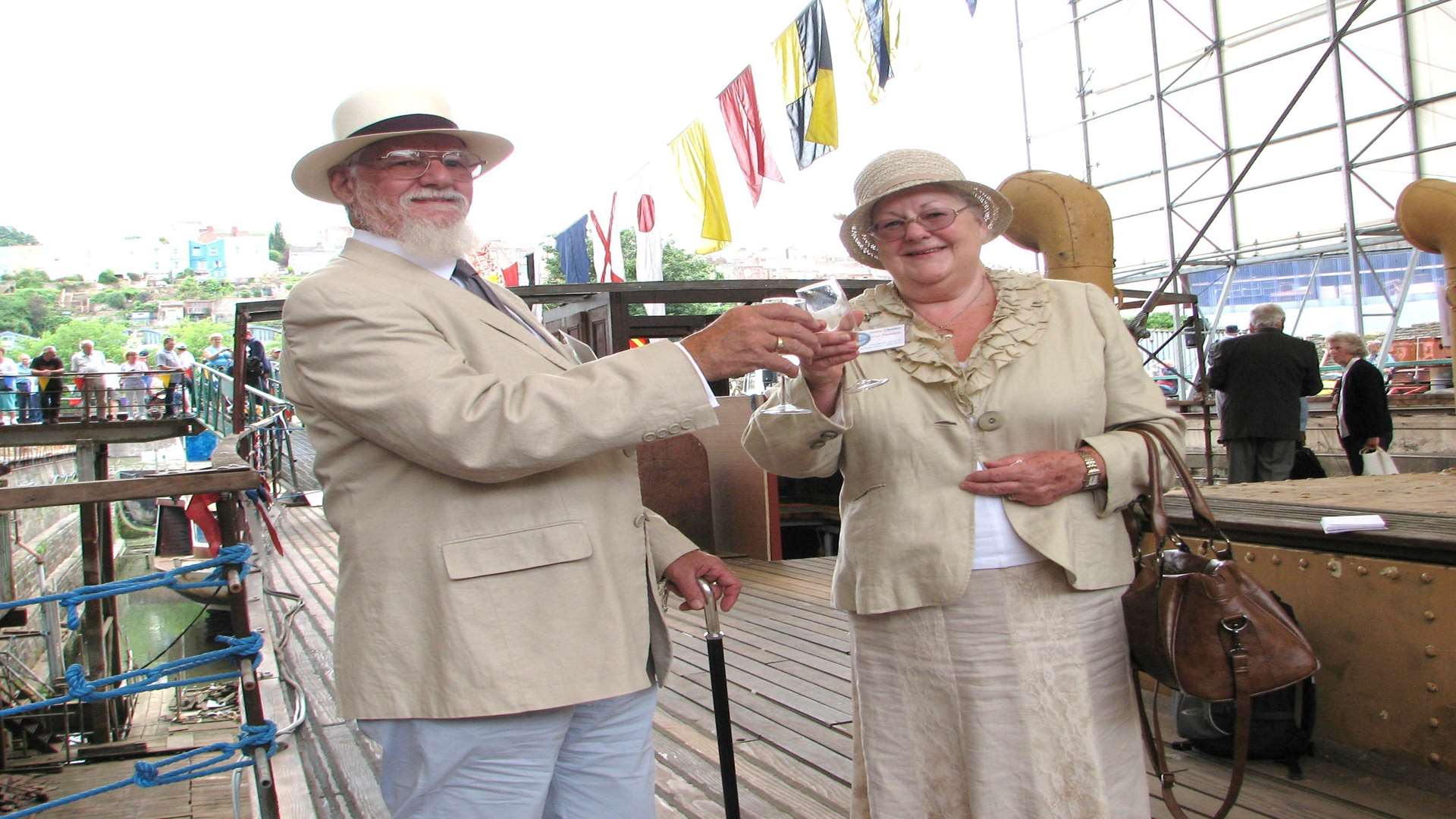 John and Noreen Chambers toast the success of the Medway Queen project