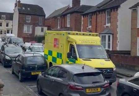 An ambulance was stuck in traffic in Norman Road due to the A28 Wincheap, Canterbury, being shut. Picture: Josh Leppenwell