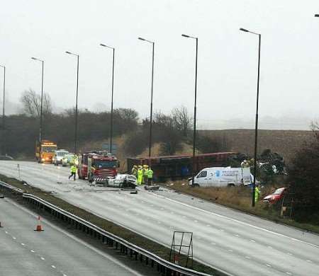 Emergency services at the scene of Monday's crash on the A2. Picture: Mike Mahoney