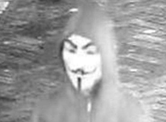An image of the V for Vendetta mask which terrified students in Canterbury
