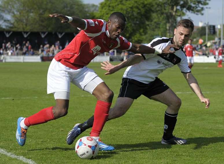 Ebbsfleet's Anthony Cook in play-off action at Bromley Picture: Andy Payton