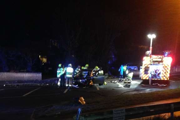 Emergency services at the scene last night. Picture: Jay Thurston.