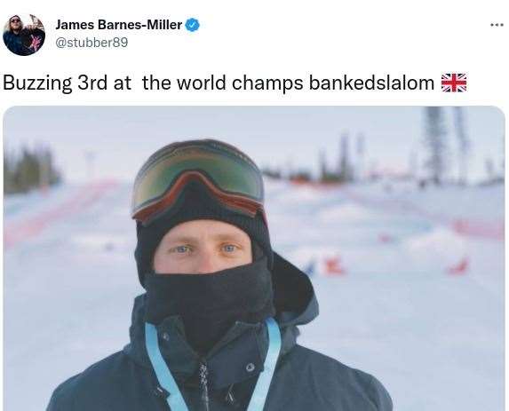 Kent snowboarder James Barnes-Miller also won a bronze medal. Picture: Twitter / @stubber89