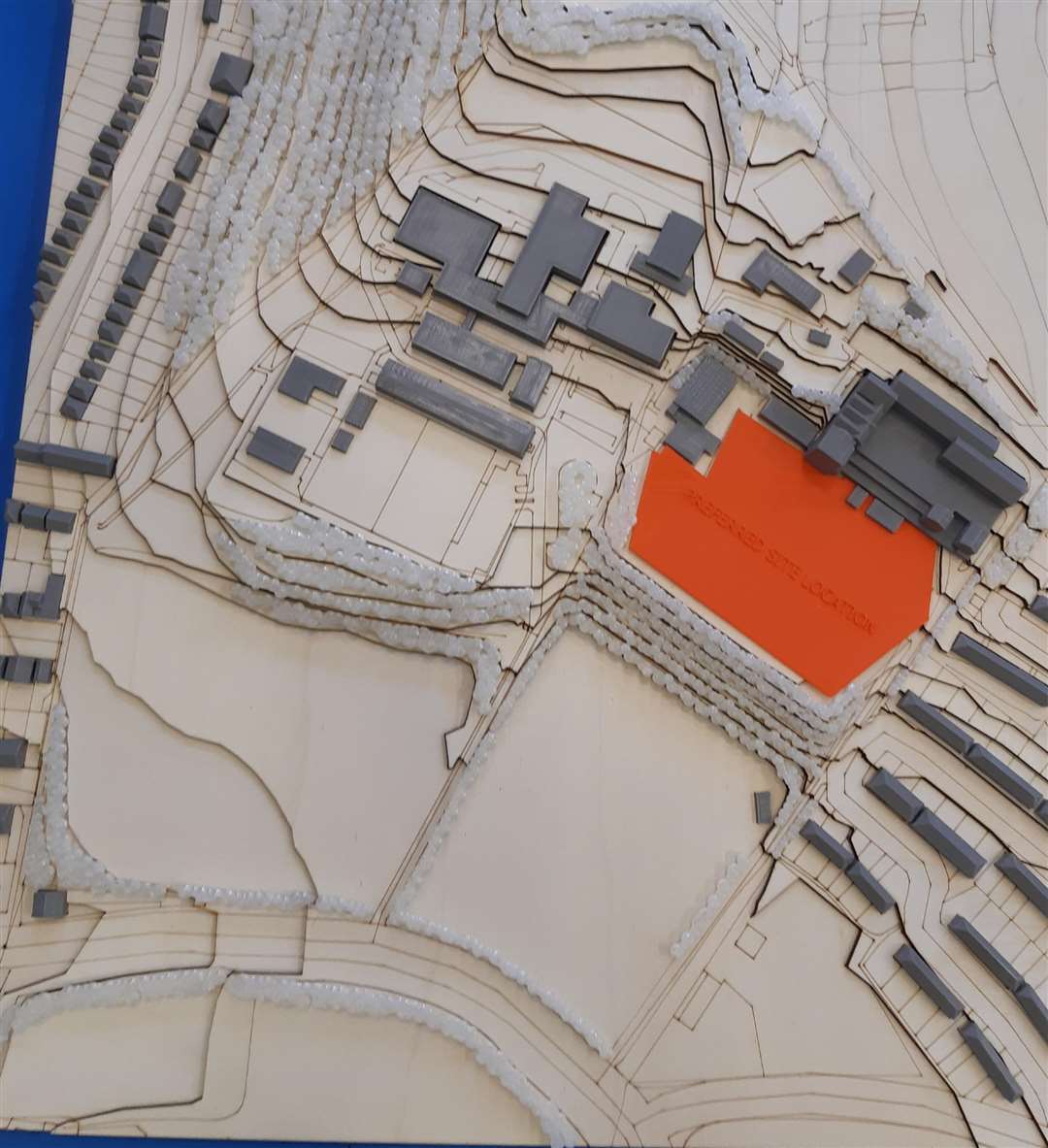 Plans for the new Dover Grammar School for Boys. The orange area is where the new building would be and the old school is behind it. To the left is Astor College