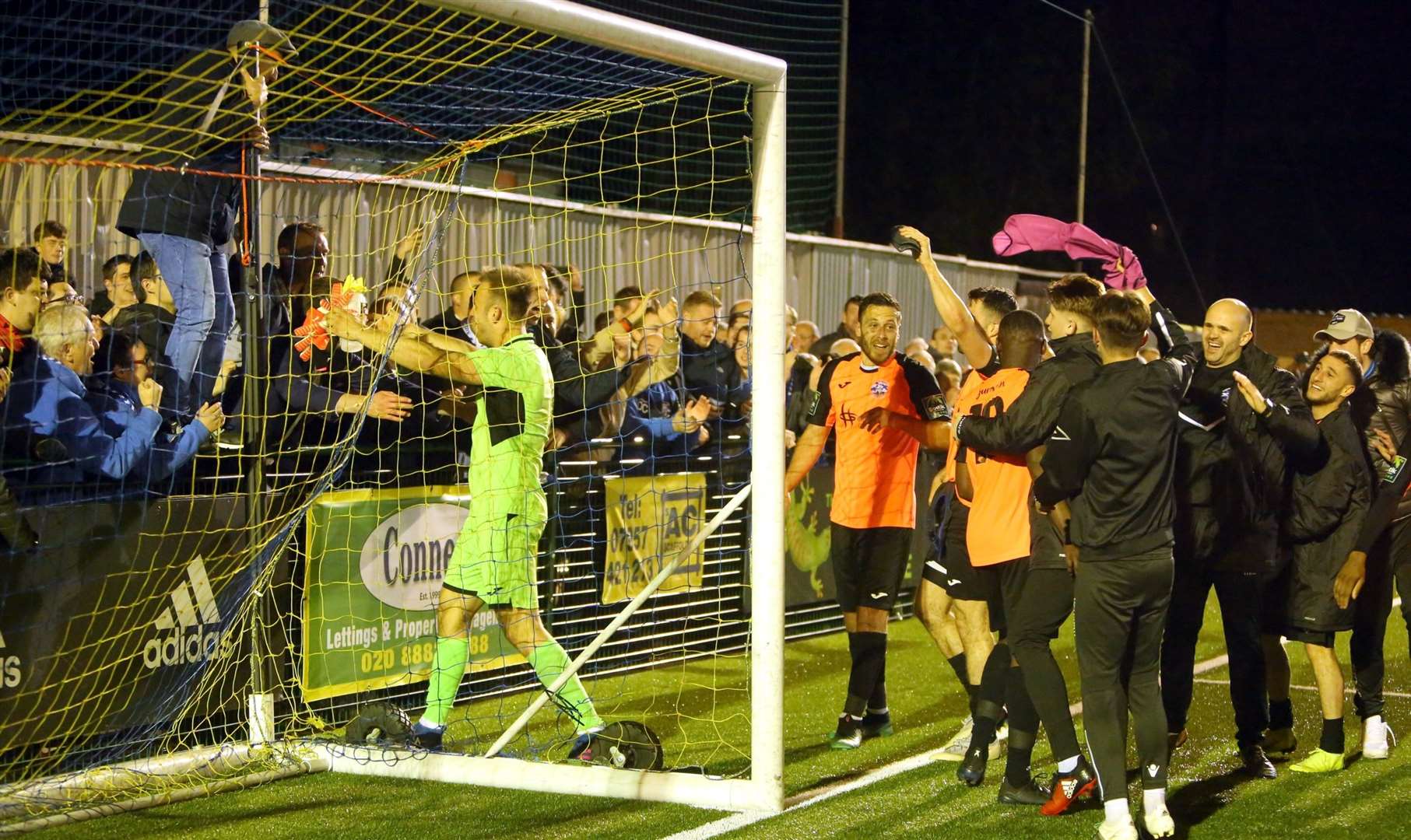 Tonbridge players celebrate with their fans. Picture: David Couldridge