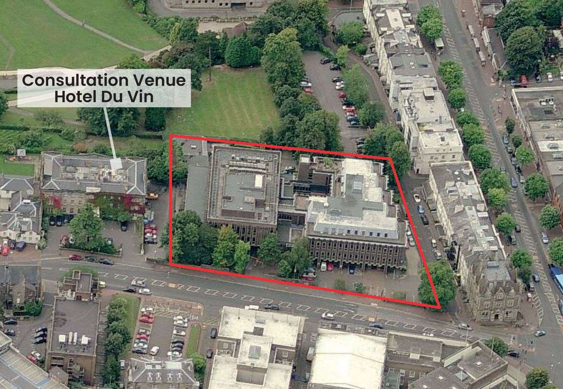 An aerial image of where the former AXA health offices are which are subject to proposals for new homes. Photo: Kier Property and the Housing Growth Partnership