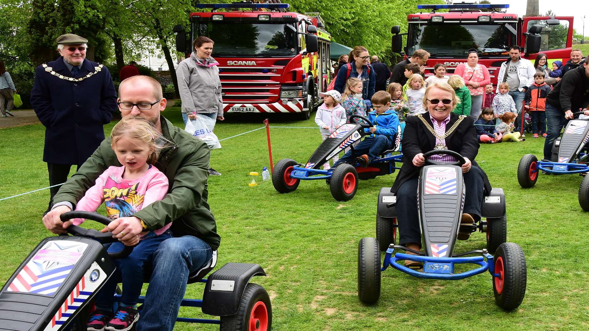 The Lord Mayor of Canterbury Cllr Sally Waters joining in with the Pedal Go-Karting fun at Buster’s Big Bash 2016 staged at Dane John Gardens, Canterbury on Saturday, May 14.