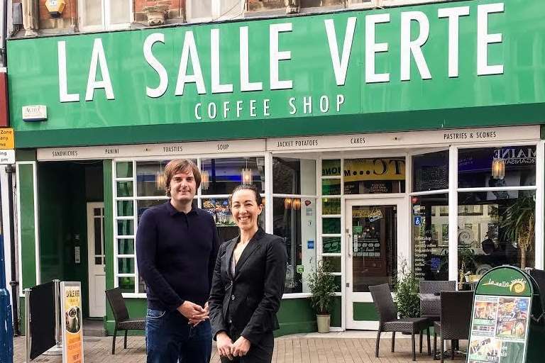 Cllr Peter Wallace and Sandra Malho of Dover's La Salle Verte cafe.