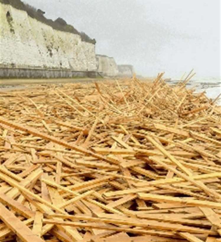 Piles of timber washed ashore in Thanet 11 years ago after a Russian cargo ship hit stormy seas. Picture: Paul Dennis