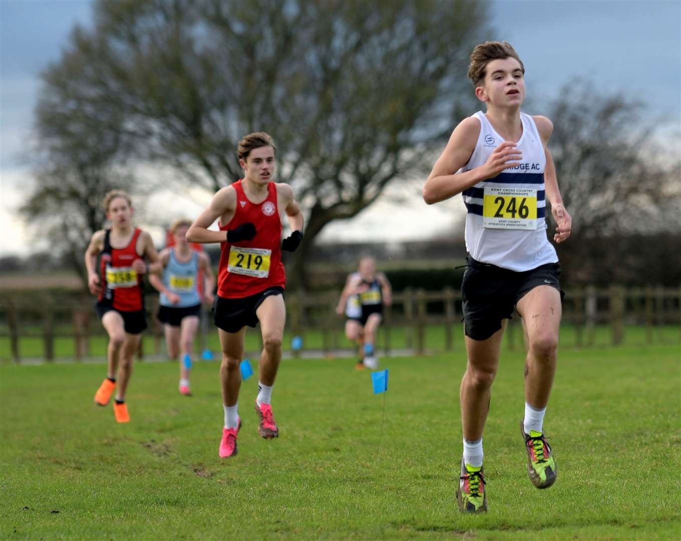Tonbridge AC’s Peter Fitzmaurice (No.246) was fourth in the under-15 boys’ race. Picture: Barry Goodwin