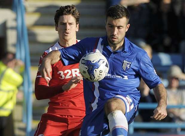 Gillingham midfielder Michael Doughty in action against Crawley on Saturday. Picture: Barry Goodwin
