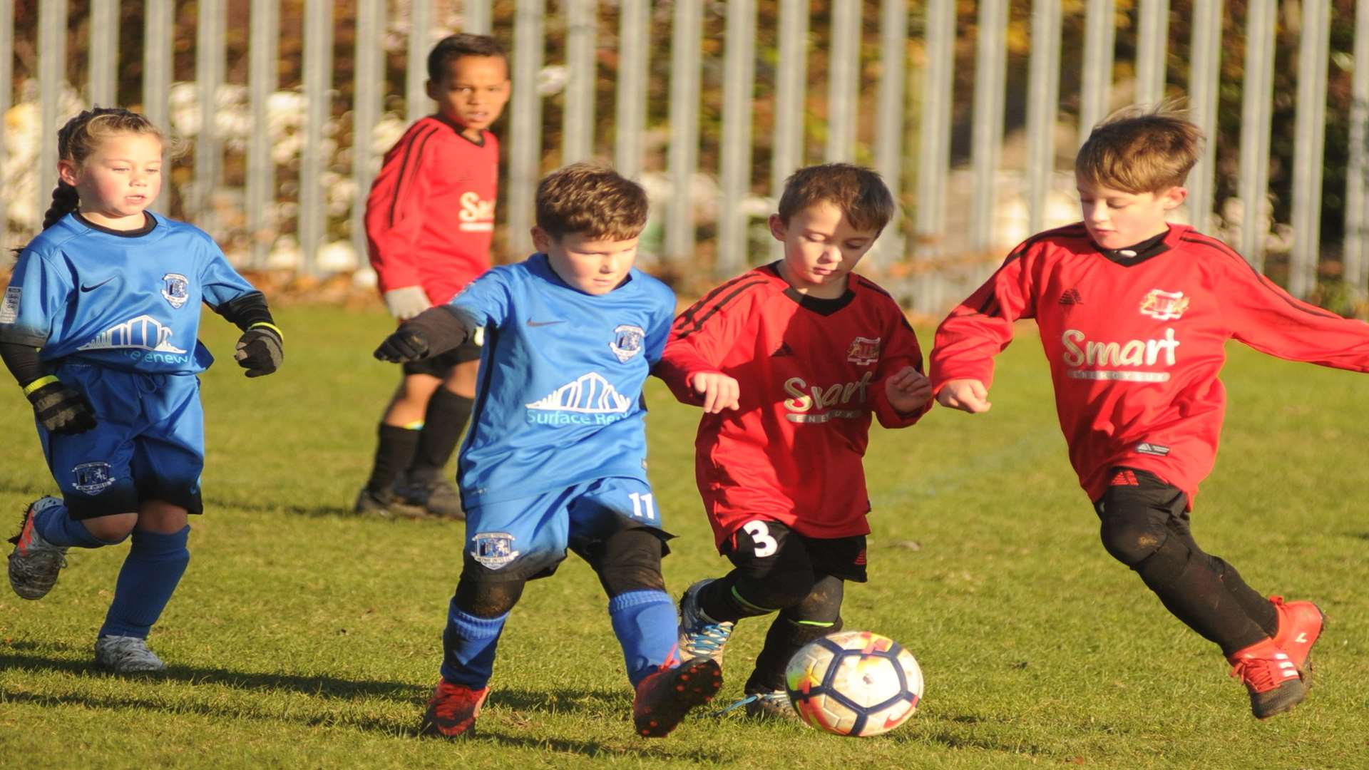 Medway United East under-7s and Woodcoombe Youth under-7s get stuck in Picture: Steve Crispe