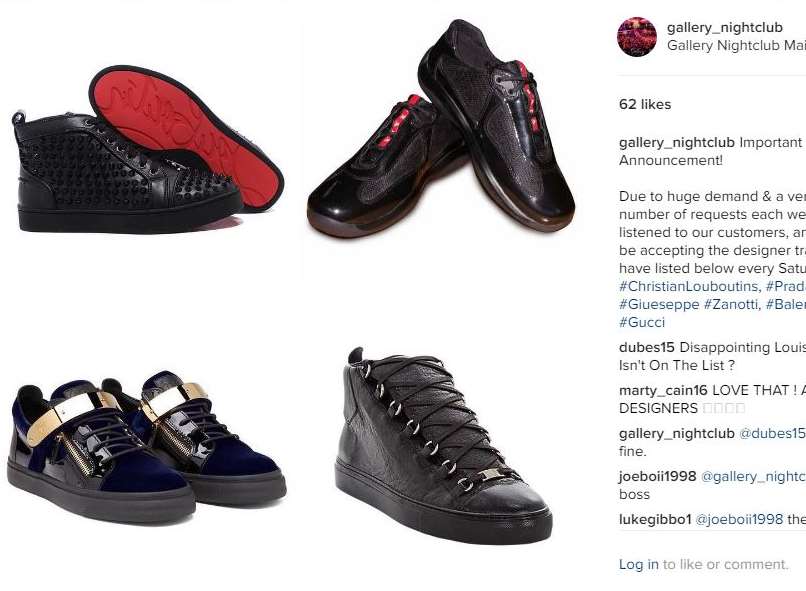 Gallery Nightclub informed their followers they can wear Prada, Gucci and Louboutins