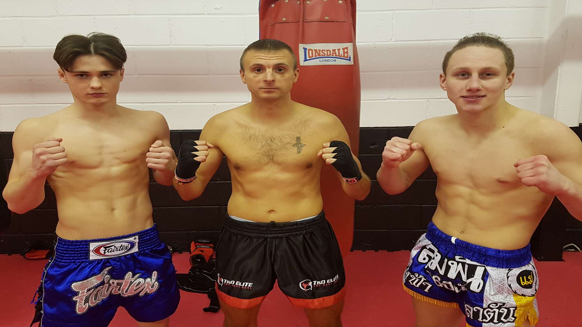 Medway kickboxers Chayden Carpenter, Rytis Vilionis and Connor George heading to France.