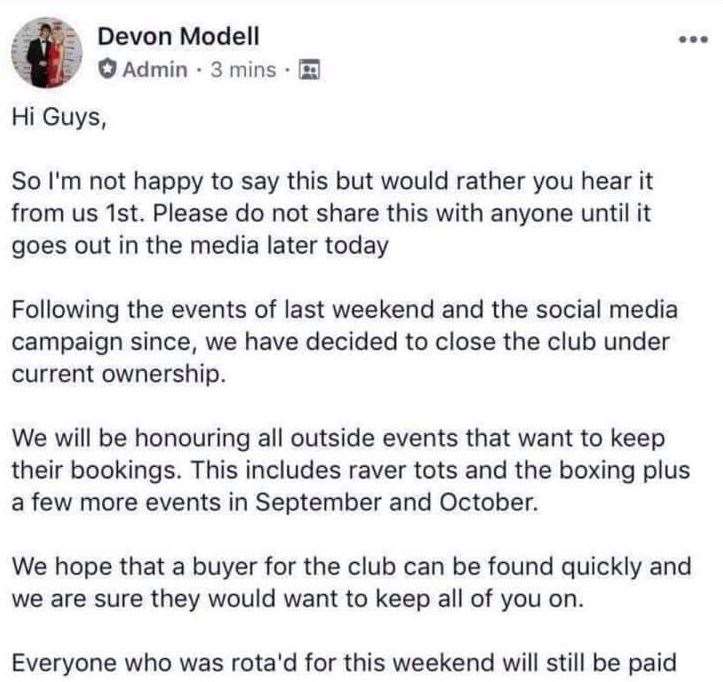 Devon Modell, Gallery director, appears to say the club will be sold