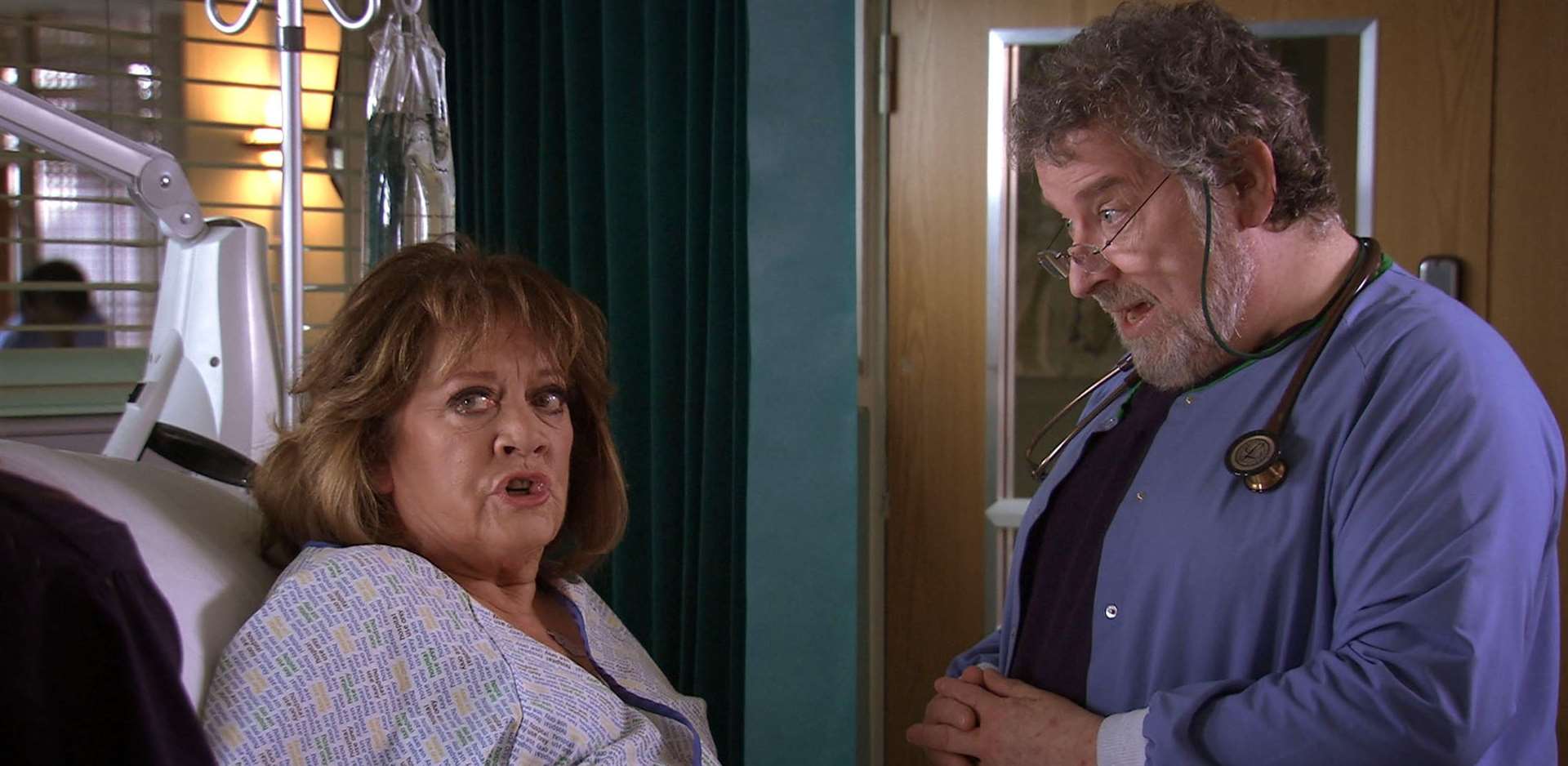 Paul as Elliott Hope in Holby City with Annabelle Casey (Amanda Barrie) Picture: BBC