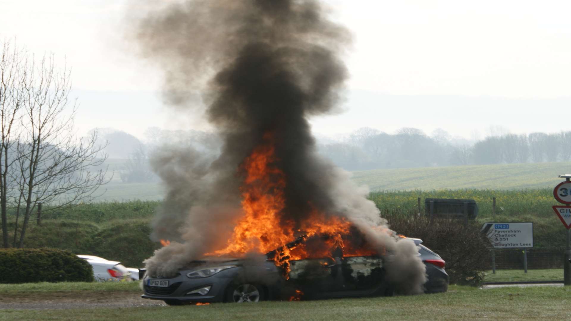 The car has been destroyed by fire. Picture: Sebastian Crowley.