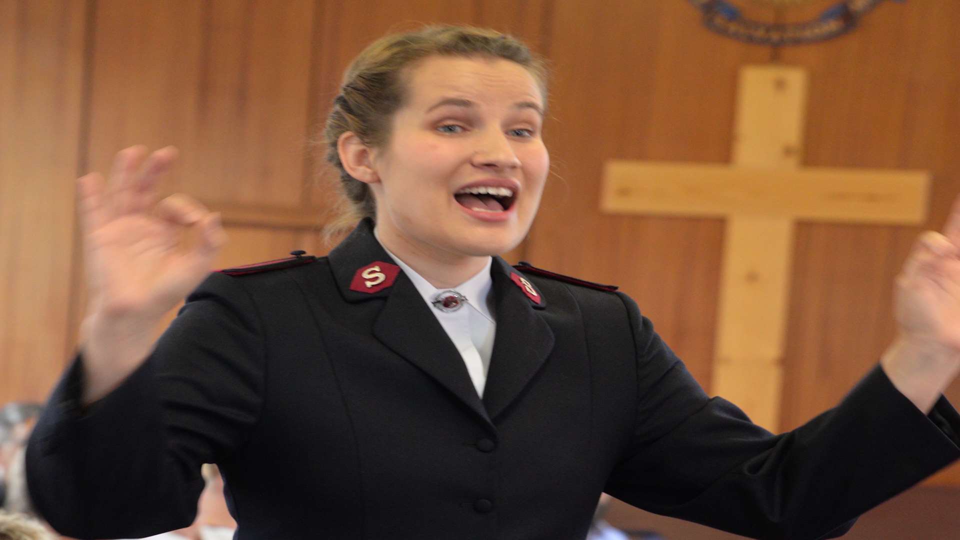 Lt Rebecca Zund conducts the choir during the final service in the Salvation Army Hall, Sheerness