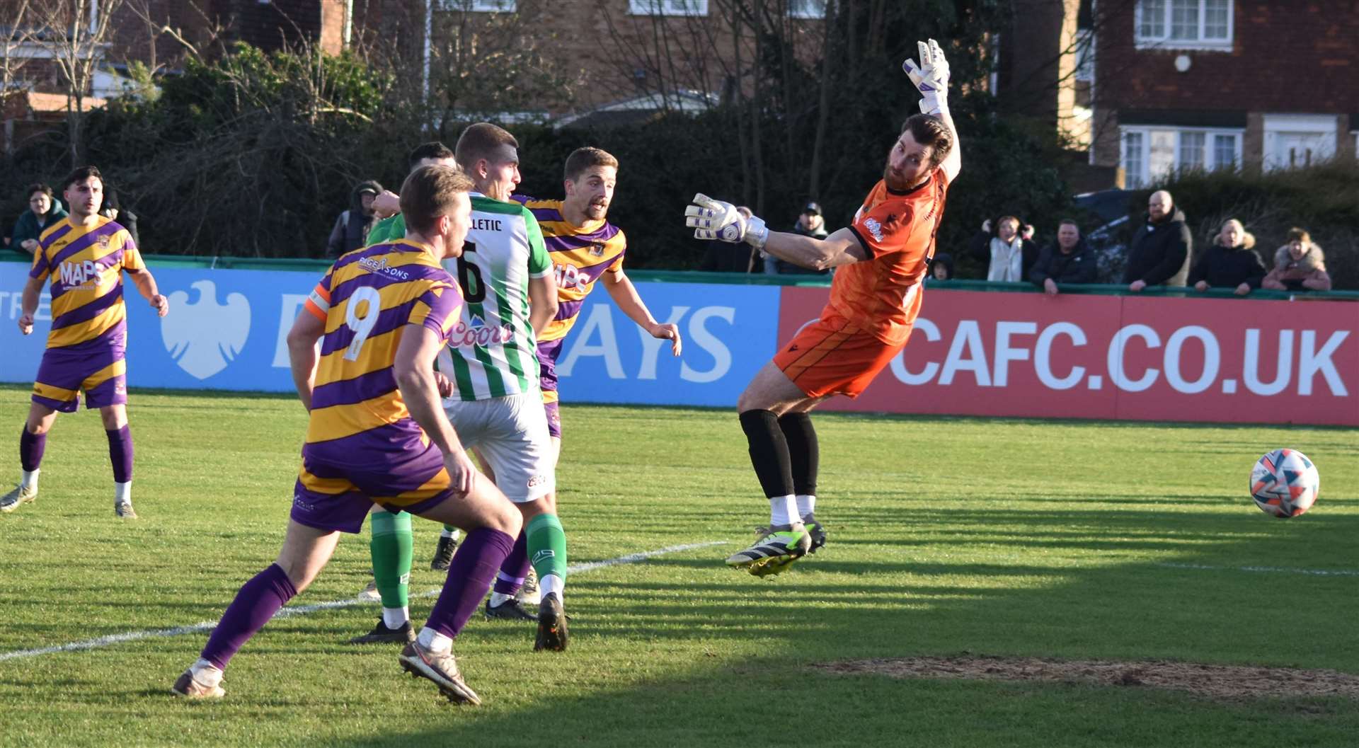 Billy Munday heads the opening goal for Deal at VCD on Saturday. Picture: Alan Coomes