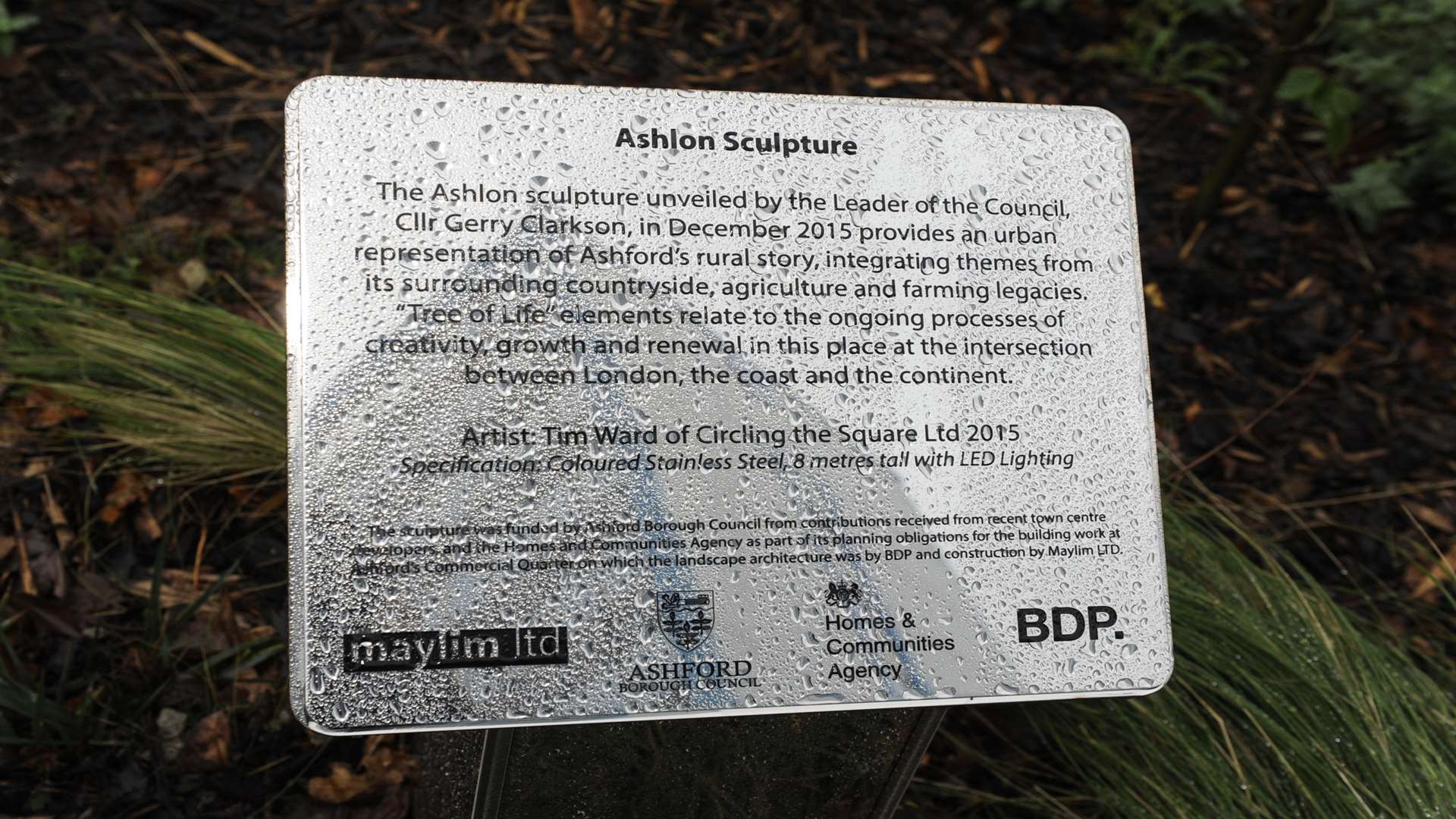 A plaque describes the Ashlon sculpture