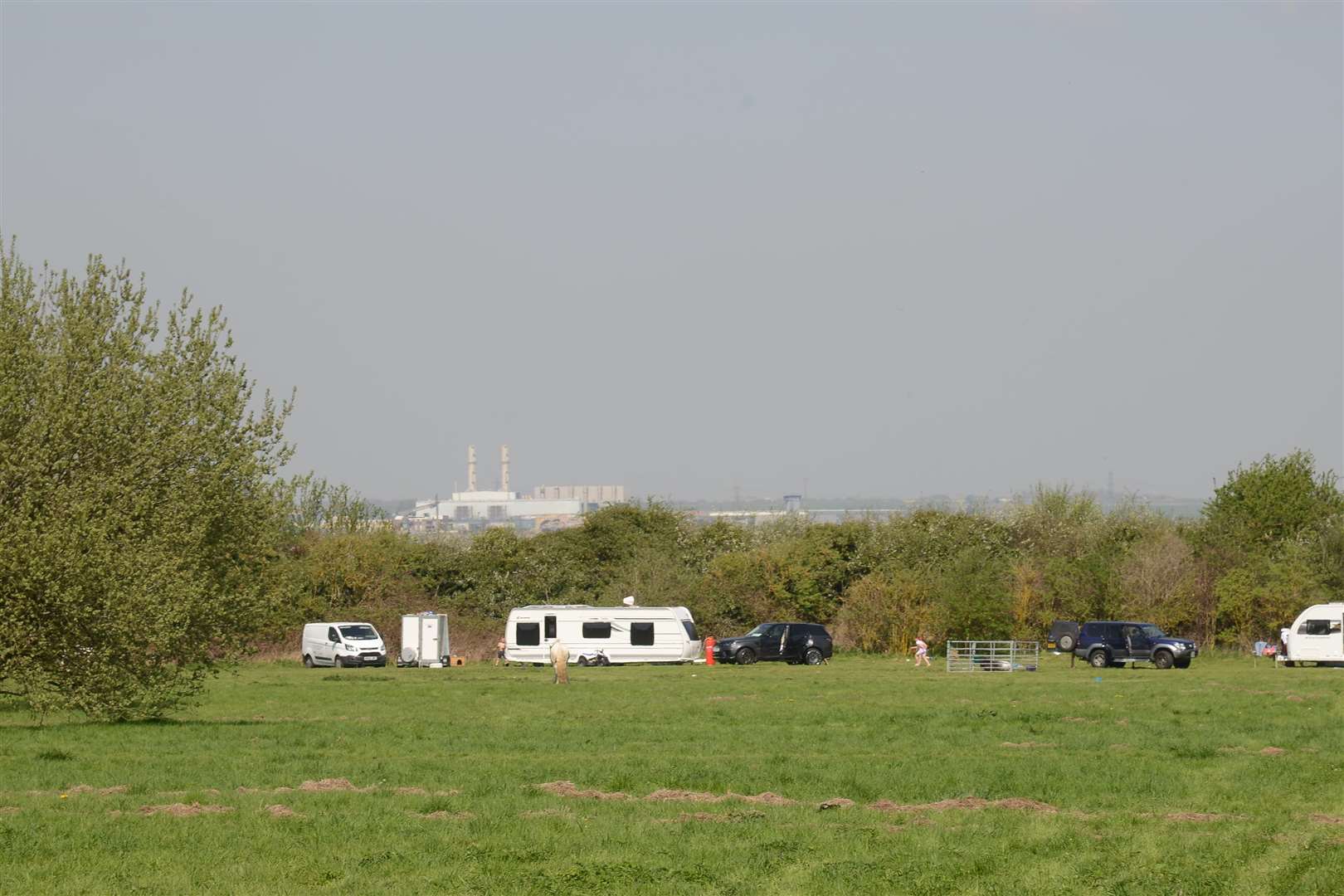 Some of the travellers camped out in a field at Riverside Country Park