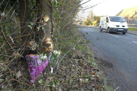 Tributes at the site of the quad bike crash in Finn Farm Road, Kingsnorth