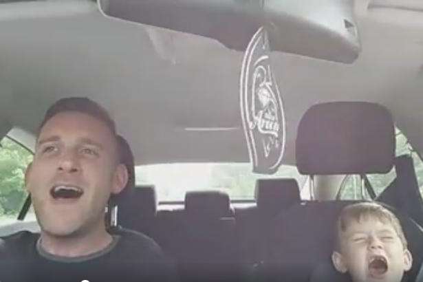 Matt and his son Archie, six, sing along to Frank Sinatra.