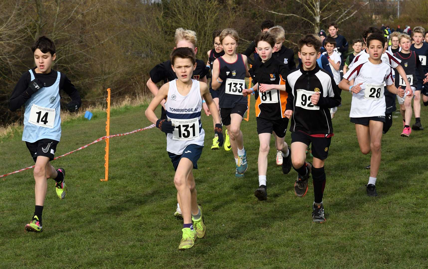 Sam Shearer flew the flag for Tonbridge in the Year 7 boys’ race. Picture: Simon Hildrew