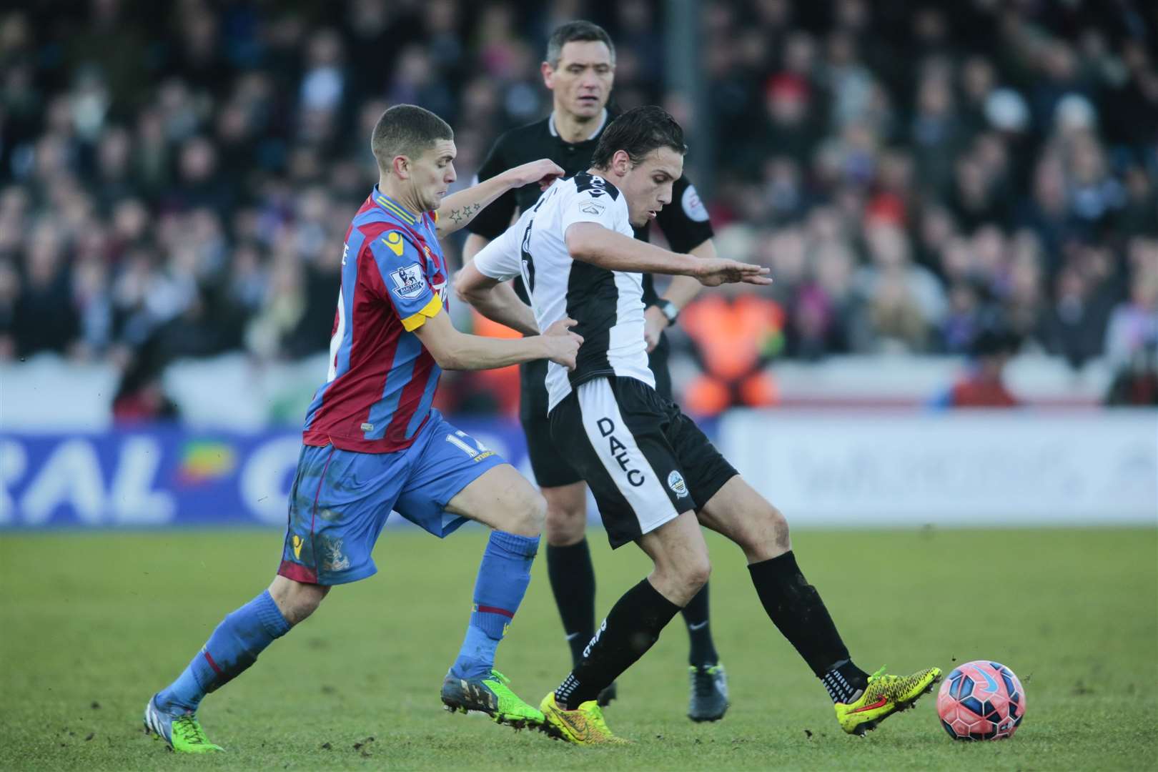 Stuart O'Keefe pressures Dover's Liam Bellamy while playing for Crystal Palace in the FA Cup Picture: Martin Apps