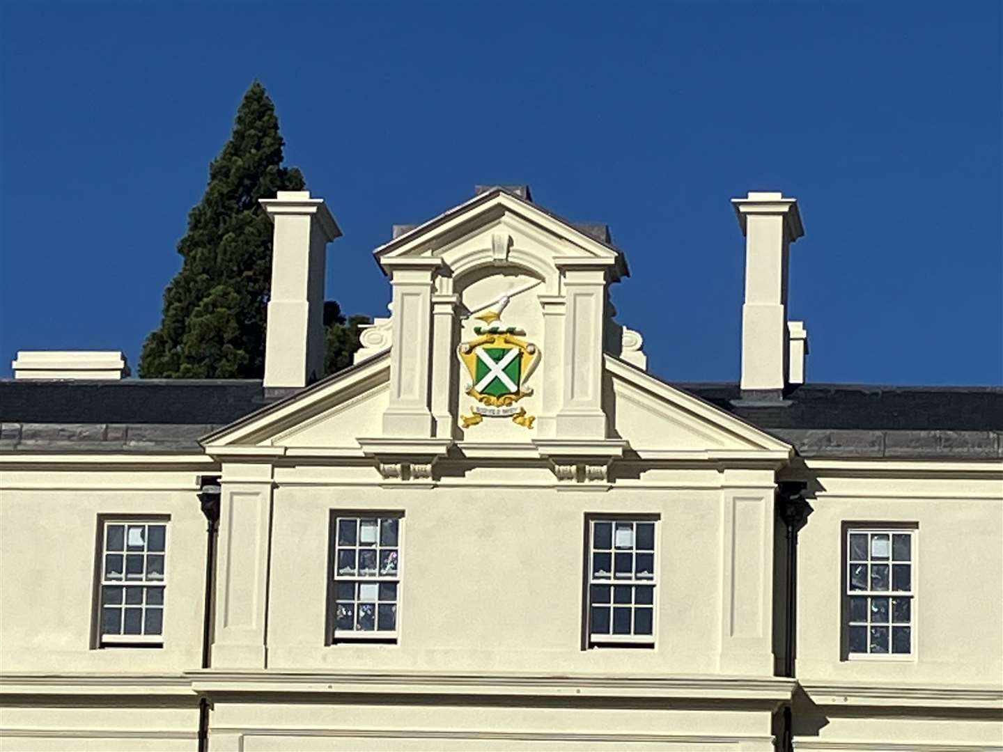Sir Joseph Hawley's coat of arms has been given a fresh coat of paint on the manor house at Leybourne Chase