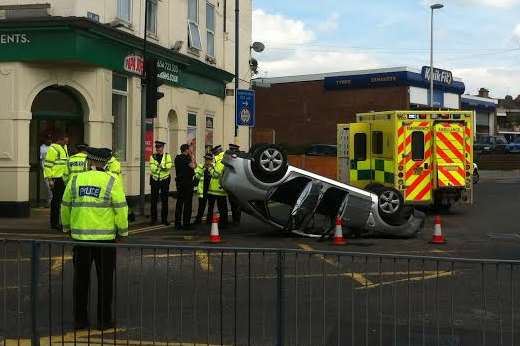 A car overturned in Strood town centre. Picture: Clare Freeman