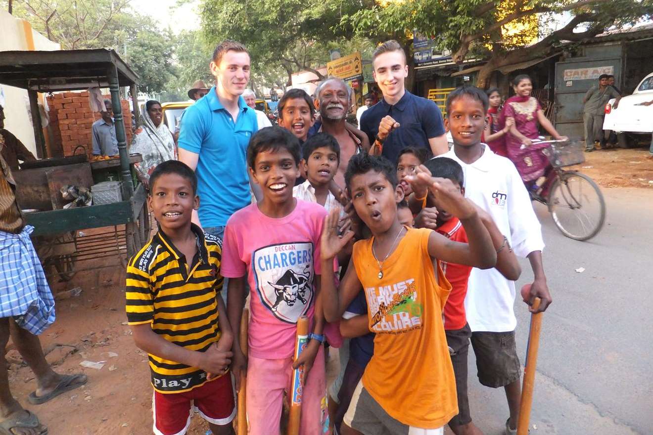 Zak with children in southern India