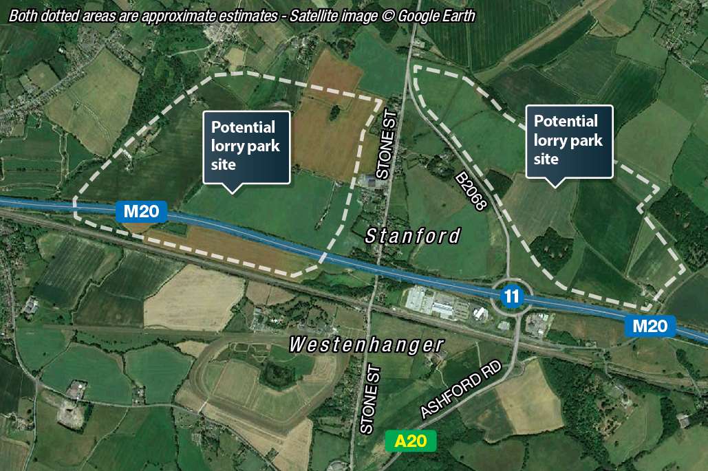 The two potential sites revealed as possible lorry park solutions to Operation Stack