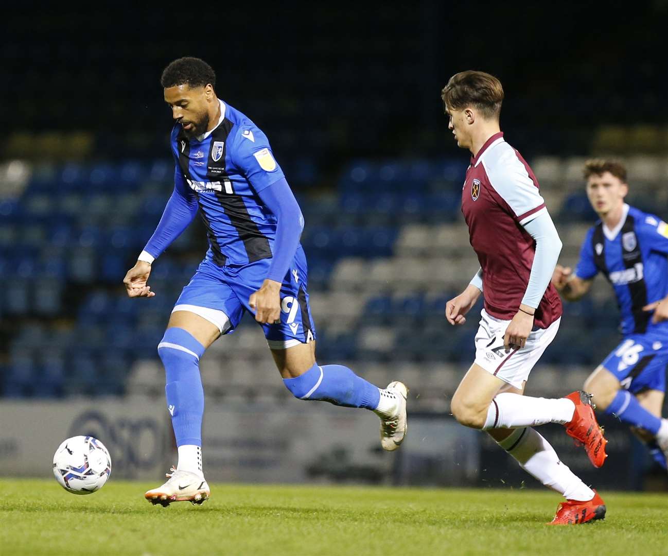 Gills striker Vadaine Oliver on the ball against West Ham under-21s in the EFL Trophy on Tuesday night Picture: Andy Jones
