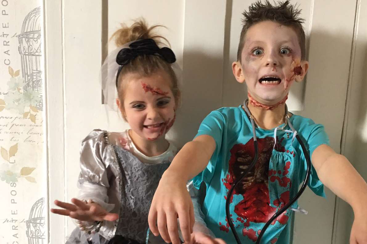 Sienna-Rose with her brother Harvey before they went trick or treating