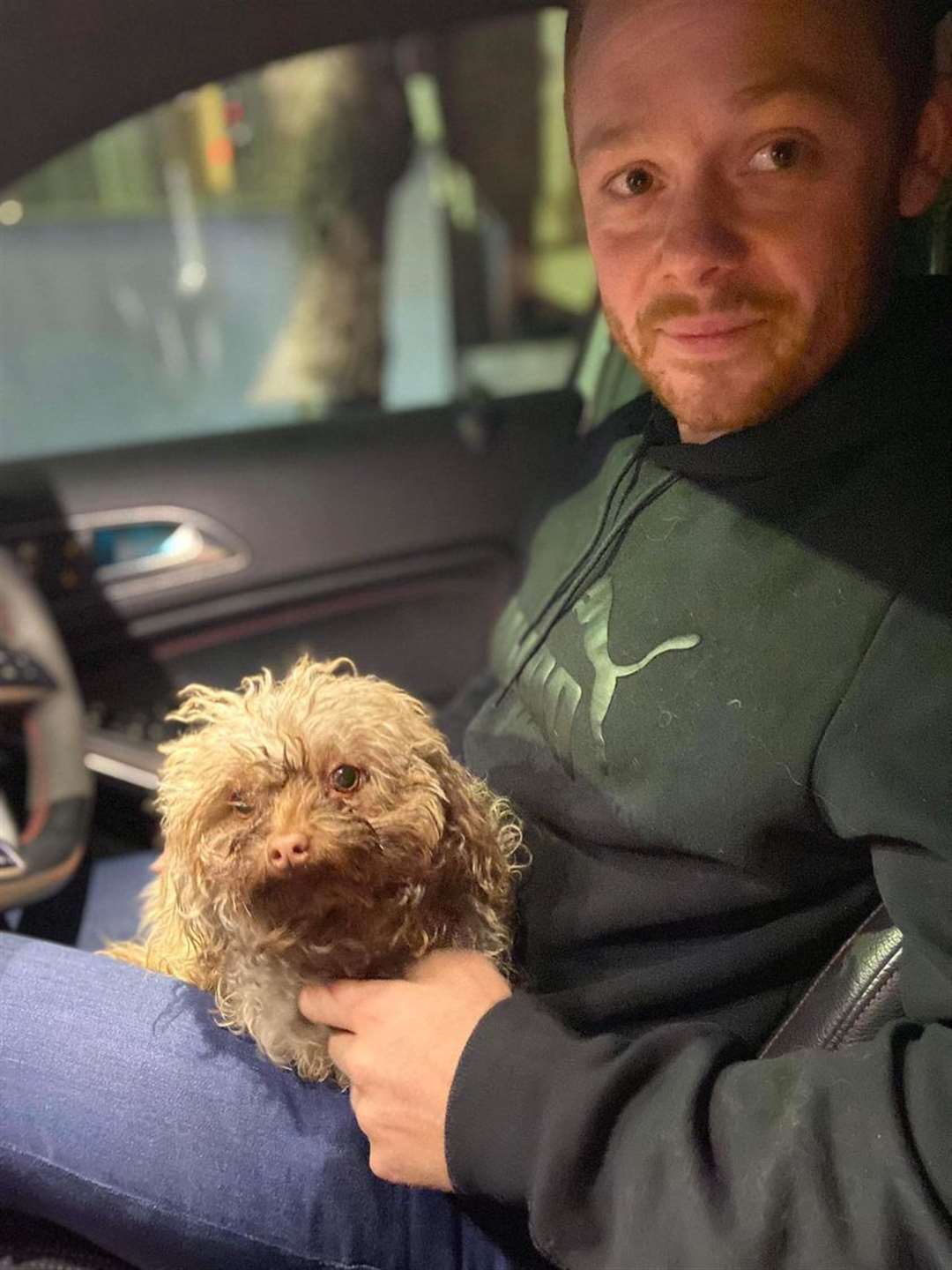 The couple collected the dog on Monday night to bring him home