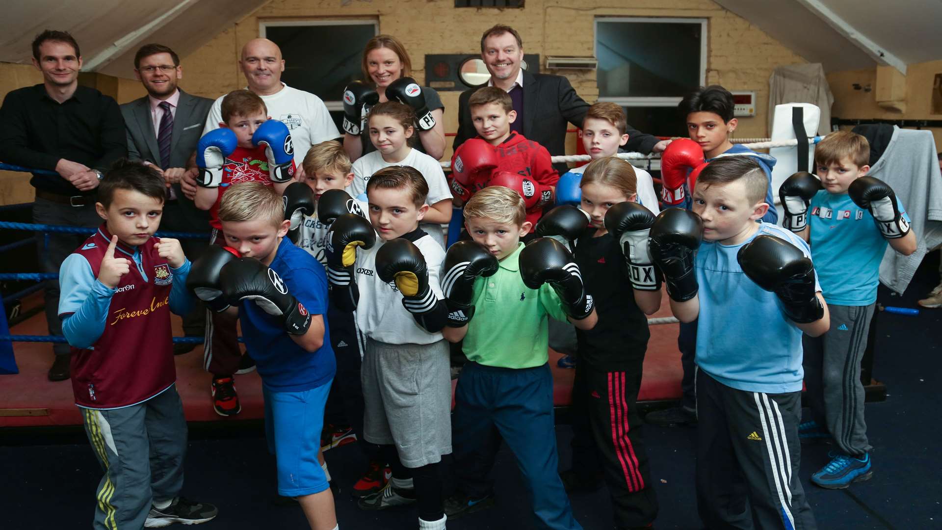 Young boxers at St Mary's Boxing Club in Street End Road with MP Tracey Crouch